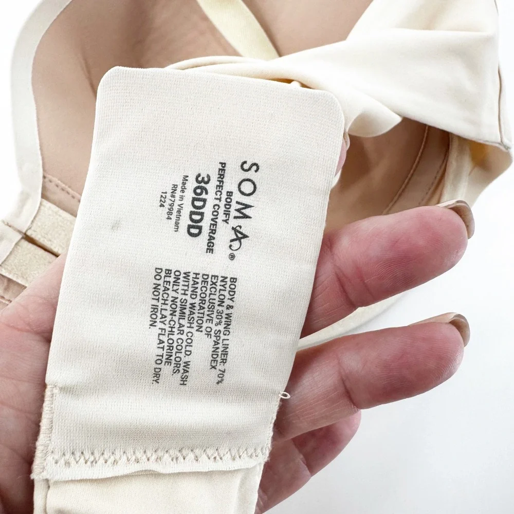 Soma Bodify Perfect Coverage Bra 36DDD‎ Tan Nude Underwire Full Coverage 1224